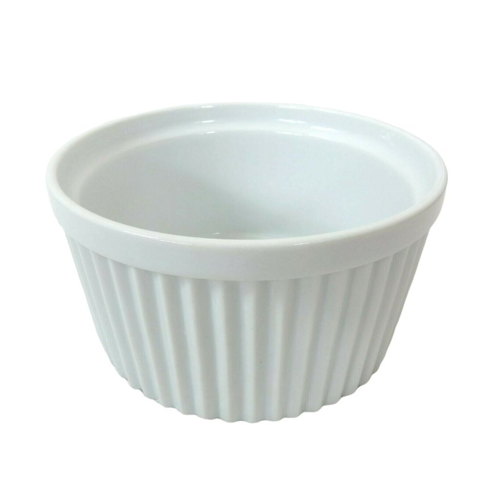 BODUM Soufflé Bakeware White Porcelain Ribbed Ramekin Dish 5.5" Vintage 90s New